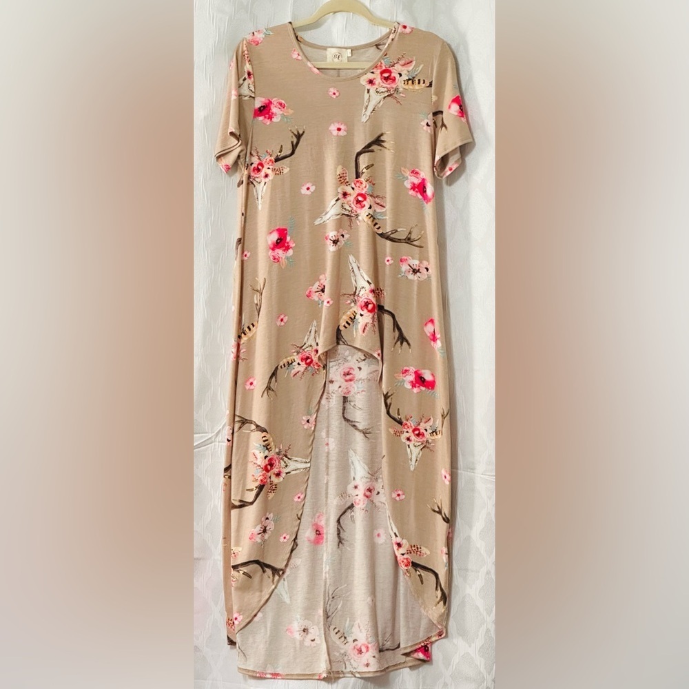 Grace & Emma Spring/summer dress pink & beige beautiful High-Low SZ Small